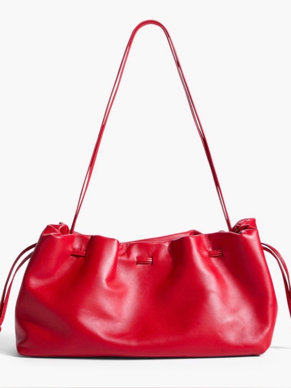 New ALTUZARRA Drawstring Leather Clutch Shoulder Bag Handbag Red